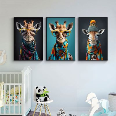 Pop Art Giraffe ภาพโปสเตอร์พิมพ์บนผ้าใบ-Modern Abstract ภาพสัตว์แอฟริกันสำหรับห้องนอนเด็กตกแต่งบ้าน-Popular Wall Art