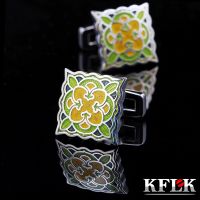 KFLK Jewelry French shirt cufflink for mens Brand Green enamel Fashion cuff link button Luxury High Quality male guests