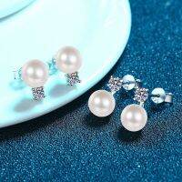 Vintage S925 Sterling Sliver Stud Earrings with Moissanite Jewelry for Girls Party Classic Design with Pearl Shape