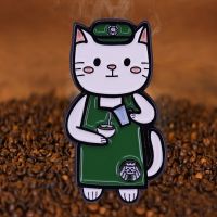 Kawaii White Kitty and Coffee Enamel Pin Starbbucks Cat Barista Badge Catfeine Caffeine Brooch