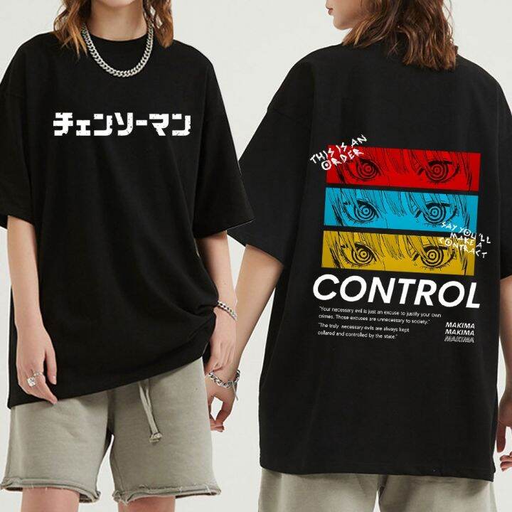 THER Chainsaw Man Manga Control Makima T Shirt Men Print Harajuku Short ...