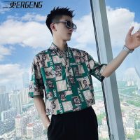 【Ready】? ERGENG ice silk V-neck summer T-shirt mens lapel short-sleeved shirt thin section half-sleeved summer mens all-match top