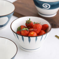 Ceramic High-footed Rice Bowl Japanese Hand-painted Creative Underglaze Japanese Rice Bowl 5-inch Breakfast Dessert Bowl