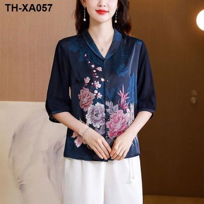 Heavy silk womens 2023 summer new noble temperament middle-aged and elderly mulberry printed