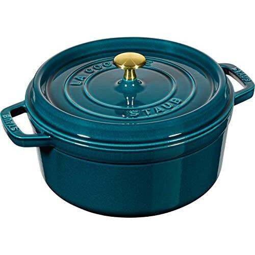 staub Picot Cocotte Round La Mer 20cm with Brass Knob Two Handed Cast