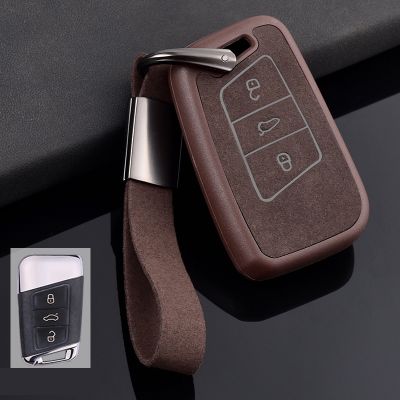 npuh 3 Buttons Key Bag Tpu Leather Car key Case Cover for VW Magotan Passat B8 CC for Skoda Superb A7 Kodiaq with Keychain