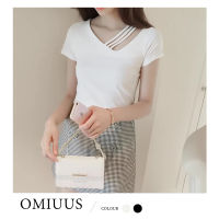 OMIUUS Charming เสื้อแฟชั่นเกาหลี เสื้อดำแขนสั้น ผ้าเนื้อดี ดีไซน์สวยเก๋ High quality รุ่น