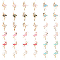 72Pcs 9 Styles Alloy Enamel Pendants Light Gold Flamingo Shape Mixed Color 25.5-29.5x15-16x2-3mm Hole: 1.6mm 8pcs/style