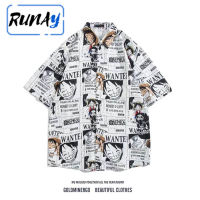 RUNAY เสื้อฮาวาย 【ONE PIECE（ワンピース）เสื้อพิมพ์ลายแฟชั่น