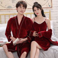 Couple Nightgown Women Autumn Winter Velvet Red Wedding Pajamas Mens Bathrobe Soft Bridal Dressing Gown Robe Sets