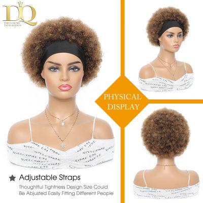 Afro Headband Wig Short Kinky Curly Wigs for Black Women Natural Black Glueless Wig with Headbands Free Attached Daily Use