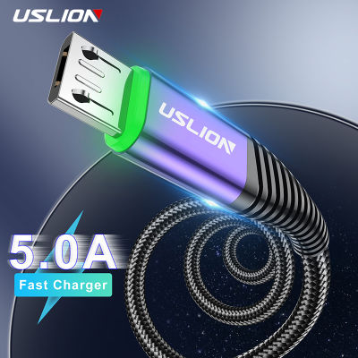 USLION 5A LED Micro USB Cable Fast Charging Micro USB Charger รองรับการส่งข้อมูลสำหรับ Xiaomi Samsung Android Phone Cable-ganekd