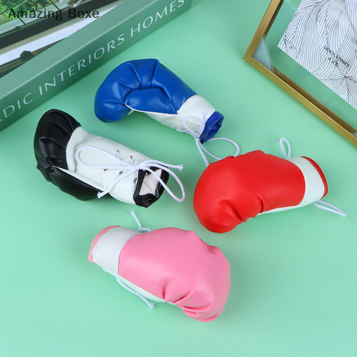 amazing-boxe-อุปกรณ์ตกแต่งภายในรถพวงกุญแจตกแต่งความเย็นสำหรับนักมวย10cm-ถุงมือมวยห้อยจี้หนังกระจก