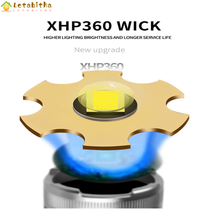 letabitha-ไฟฉายจิ๋ว-led-xhp360-2000-2500ลูเมน-ไฟฉายอัลลอยด์อะลูมิเนียมสว่างมากระยะไกลสว่างมาก