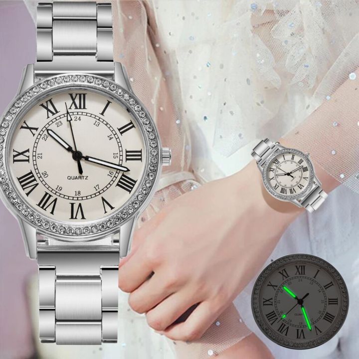 ชุดเดรสนาฬิกาผู้หญิงสแตนเลสคริสตัลนาฬิกาควอตซ์ลูมินัสแบรนด์หรู-geneva-นาฬิกาลำลองนาฬิกาสตรี