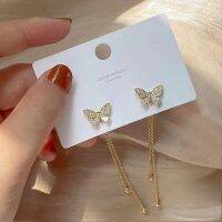 Fashion earrings ต่างหูเงินแท้925 ต่างหูผีเสื้อมีสายห้อย (พร้อมกล่อง)      ด