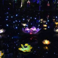 Solar Lotus Light Floating Fountain Garden Pool LED Lamp Decoration Flower Festoon Fairy Light Solar Garden Light 7-Color RGB