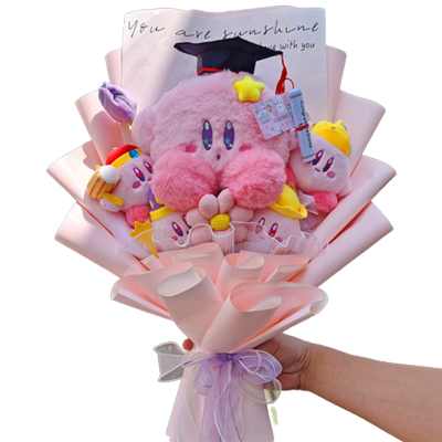 แฟชั่นอะนิเมะ Kawaii Kirby ช่อดอกไม้ของขวัญสำเร็จการศึกษาเด็กผู้หญิง Kuromi ตุ๊กตายัดไส้หมวกรับปริญญา Plushies Sanrio วันวาเลนไทน์