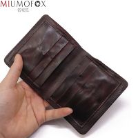 2023 Genuine Leather Wallet For Men Vintage Wrinkled Short Bifold Man Compact Purse Credit Card Holder Vertical Pocket Money Bag