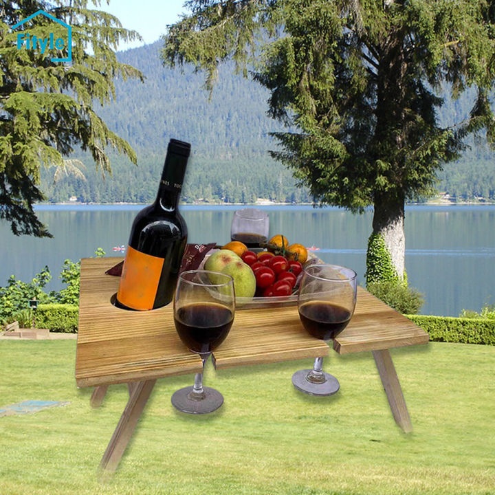 Wood Portable Wine Picnic Table