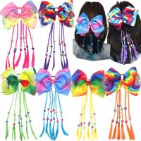 【YF】 8 Inches  Hair Ties Girls Big Huge Rainbow Bows Tie Headbands With Wigs