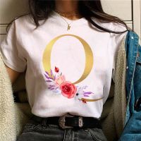เสื้อยืดพิมพ์ตัวอักษร A-Z สำหรับผู้หญิงเสื้อยืดสไตล์ฮาราจูกุ Y2k ผู้หญิงเสื้อผ้าฮาราจูกุญี่ปุ่น