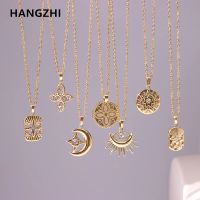 HangZhi 2023จี้วินเทจสำหรับผู้หญิง,จี้พลอยเทียมรูปดาวพระจันทร์เครื่องประดับสร้อยคอสแตนเลส39; S