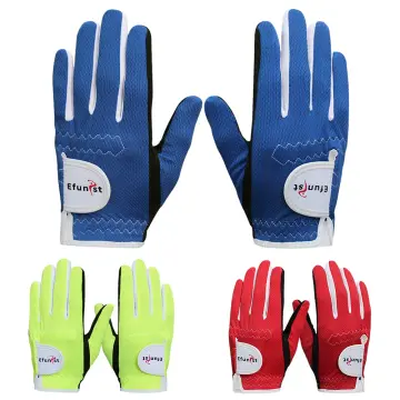2Pcs Durable Kids Golf Gloves Leather for Junior Red White Child M 