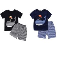 COD SDFGERTERTEEE bbworld Cartoon Print Cloth Sets Summer Baby Boys Girls T Shirts Casual Striped Pants Suit