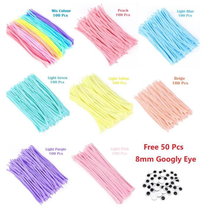 100 Pcs Macaron Colour Pipe Cleaner Stems Colorful Sticks Rod FREE