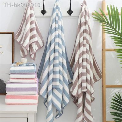 ♈ 70x140cm Adult Face Bath Towel Cotton Stripe Beach Towel Male Womens Absorbent Towels Travel Sport Spa Bathroom Swim Supplies