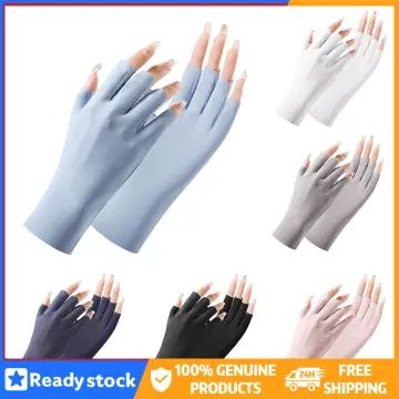 1 Pair Anti-slip Silicone Fingertip Opening Summer Gloves Logo Print Girls  Suncreen Ice Silk Thin Gloves For Autumn Winter