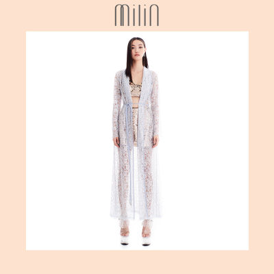 [MILIN] Sequinned lace see through maxi robe sash at waist with piping and scalloped hem เสื้อคลุมยาว ซีทรู ลูกไม้แต่งเลื่อม พร้อมสายคาดเอว ดีเทลชายสแกลลอป กุ๊นขอบ Charlotta Robe