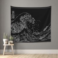 ✒☾❇ Great Wave Black And White Tapestry Hippie Wall Hanging Kanagawa Mount Fuji Japan Decoration for Bedroom Table Cover Wall Carpet