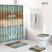 Printed Stone Shower Curtain with Bath Mat Set Bathroom Floor Mat Microfiber Toilet Seat Cover Foot Mat Non-slip Shower Doormat