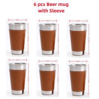 6 pcs 500ml Stainless Steel Metal Beer Mug with Heat Insulation Leather Sleeve Coffee Milk Mug Office Coffee Water Cup Drinkware