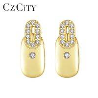 【When the flowers bloom】 CZCITY Double Ovals S925เงินสเตอร์ลิงสตั๊ดต่างหูสีทองขวดรูปร่างเครื่องประดับ Shining Zircon ปูคริสต์มาส Gifts