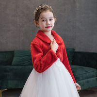 2022 Fall Winter Baby Short Plush Shawl Girls Coat Flower Kid Party Dresses Matching Coat Children Performance Cape Long Sleeve