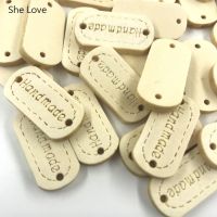 Chzimade 50Pcs/lot Vintage Handmade Wood Garment Label 23.5x11.5mm Embossed Hand Made Letter Label Tags Diy Sewing Materials Stickers Labels