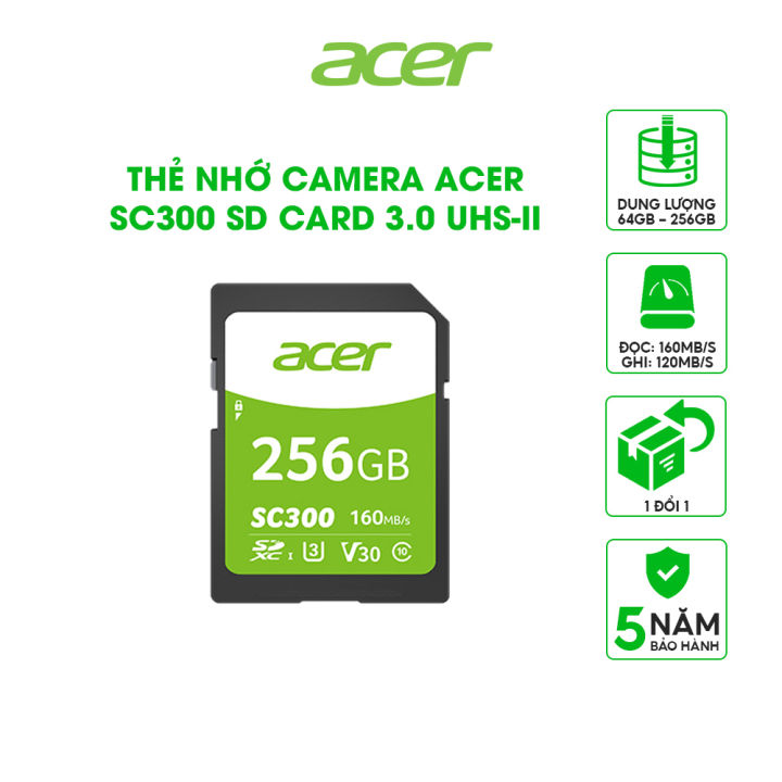 Thẻ nhớ cho máy ảnh Acer SD Card, sản phẩm chính hãng từ thương hiệu Acer. Tốc độ truyền dữ liệu nhanh, dung lượng lớn trong một gói nhỏ và giá cả phải chăng. Đây là lựa chọn tuyệt vời cho các bạn sử dụng máy ảnh Acer hoặc các thương hiệu khác nhằm lưu giữ các bức ảnh chất lượng tốt.