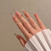 24pcs Butfly decorated false nails Removable Long Paragraph