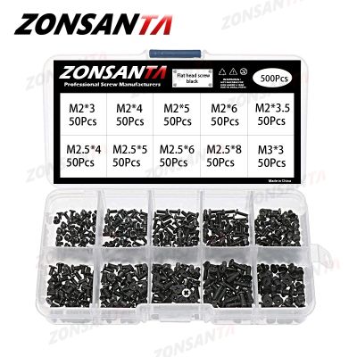 ✷ Набор винтов ZONSANTA 500 шт. M2 M2 5 M3 плоская головка крестообразные винты набор винтов для ноутбука маленькие черные болты для компьютера