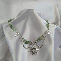 【Preflow ornament】 Aventurine สร้อยคอ FairycoreStone ของขวัญ Softcore Aesthetic อัญมณี Crystalgreen Cottagecore Handmade Design