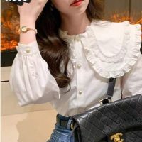 [COD] layer doll collar white womens long-sleeved 2022 spring new design sense niche western style top