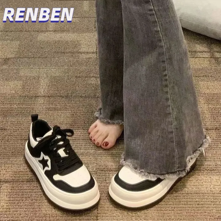 renbenรองเท้าส้นสูงผู้หญิงรุ่นใหม่เพิ่มความโดดเด่นด้วยสไตล์เกาหลี-ที่มีสไตล์วินเทจ-และการเคลื่อนไหวหัวกลมรหัสสินค้านำเข้าจากสถาบัน