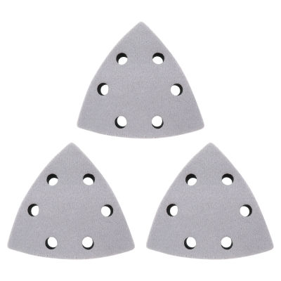 3pcs 90mm Impact Resistant Sandpaper Triangle Sander Self Adhesive Convenient Easy To Install Sponge Lightweight Soft Hook Loop 6 Hole Durable Noise Reduction Interface Pad