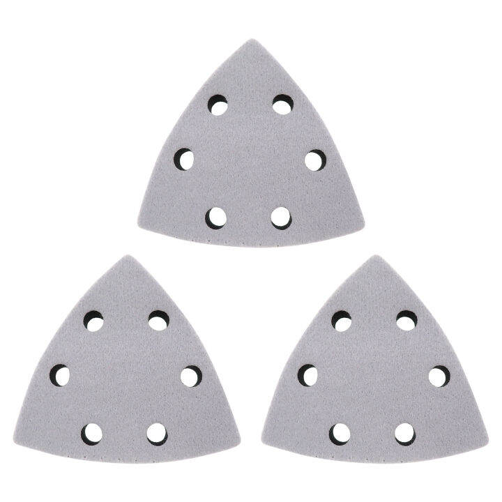 3pcs-90mm-impact-resistant-sandpaper-triangle-sander-self-adhesive-convenient-easy-to-install-sponge-lightweight-soft-hook-loop-6-hole-durable-noise-reduction-interface-pad