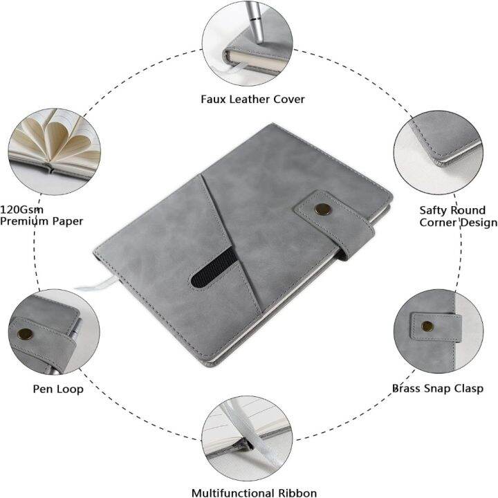a5หนัง-bqgbg63511เรียงรายสมุดบันทึกปกหนังสมุดที่หุ้มโน้ตบุ๊กกระดาษสีเทาไดอารี่ประจำวันสำนักงานสมุดบันทึก