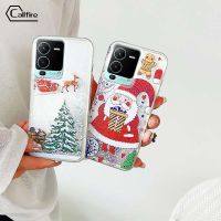 Callfire เคสใส่โทรศัพท์ตัวอักษรสำหรับ Vivo V27 Pro V27E IQOO Z6 Pro V25 Pro 5G ลายคริสต์มาสกวางน่ารักซานตาคลอสรูปแบบต้นคริสต์มาสเปลือกทรายไหล