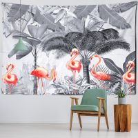 Nature Palm Tree Landscape Flamingo Tapestries Animal Leaves Tropical Tree Tapestry Wall Fabric Tablecloth Beach Wall Cloth